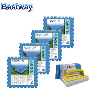 Bestway - Zwembad tegels - 50 cm x 50 cm - 8m² - 32 tegels & WAYS scrubborstel