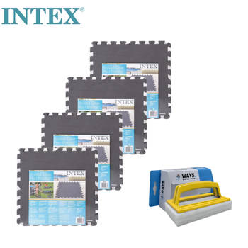 Intex - Zwembadtegels Grijs - 4 verpakkingen van 8 tegels - 8m² & WAYS scrubborstel