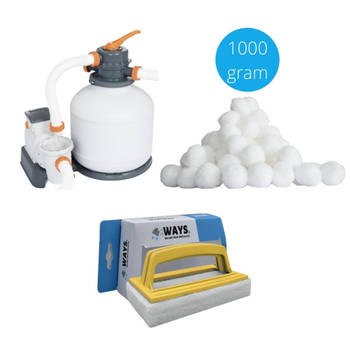 Bestway - Zandfilterpomp 5678 L/u & Filterbollen 1000 gram & WAYS Scrubborstel