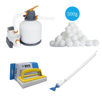 Bestway - Zwembadstofzuiger AquaCrawl & Zandfilterpomp 5678 L/u & Filterbollen 500 g & WAYS Scrubborstel