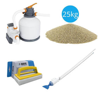 Bestway - Zwembadstofzuiger AquaCrawl & Zandfilterpomp 5678 L/u & Filterzand 25 kg & WAYS Scrubborstel