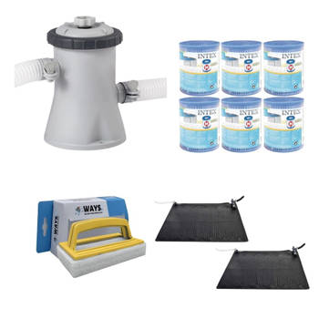 WAYS - Zwembad Onderhoud - 2x Zwembad Verwarming & Filterpomp 1250 L/u & 6 Filters Type H & WAYS Scrubborstel