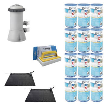 WAYS - Zwembad Onderhoud - 2x Zwembad Verwarming & Filterpomp 2271 L/u & 12 Filters Type A & WAYS Scrubborstel