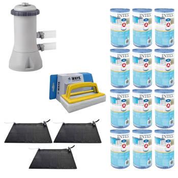 WAYS - Zwembad Onderhoud - 3x Zwembad verwarming & Filterpomp 3407 L/u & 12 Filters Type A & WAYS Scrubborstel