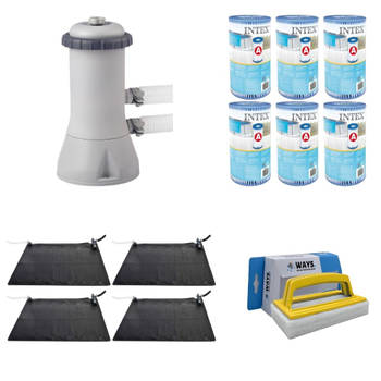 WAYS - Zwembad Onderhoud - 4x Zwembad verwarming & Filterpomp 3407 L/u & 6 Filters Type A & WAYS Scrubborstel