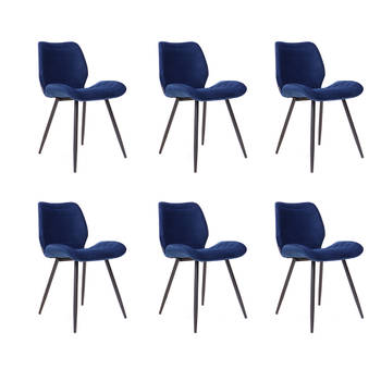 Bronx71 Velvet eetkamerstoel Toby donkerblauw - Eetkamerstoelen set van 6.