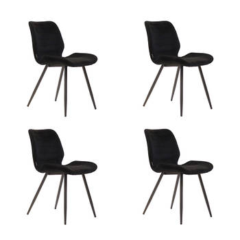 Bronx71 Velvet eetkamerstoel Toby zwart - Eetkamerstoelen set van 4.