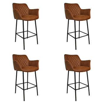 Bronx71 Industriële barstoel Club cognac eco leer 78 cm - Barkrukken set van 4.