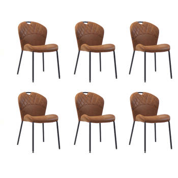 Bronx71 Stapelbare eetkamerstoel Fay eco-leer cognac - Eetkamerstoelen set van 6.