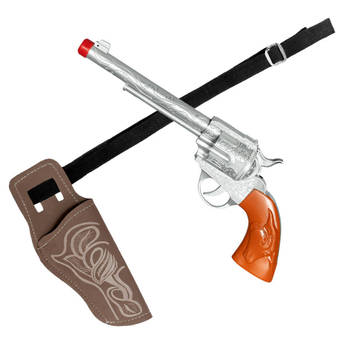 Verkleed cowboy holster met een revolver/pistool voor volwassenen - Verkleedattributen