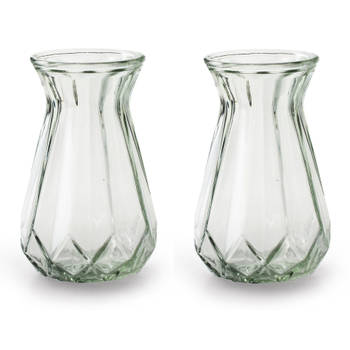 2x Stuks Bloemenvazen - helder/transparant glas - H15 x D10 cm - Vazen