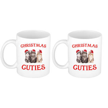 2x stuks kerstcadeau kerst mokken/bekers Christmas cuties met kittens / katten Kerstmis 300 ml - Bekers