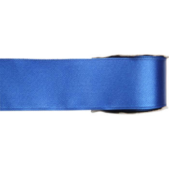 1x Blauwe satijnlint rollen 2,5 cm x 25 meter cadeaulint verpakkingsmateriaal - Cadeaulinten
