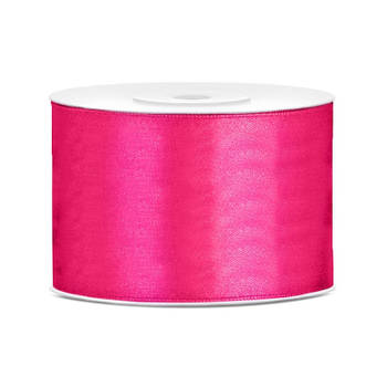 1x Fuchsia roze satijnlint rollen 5 cm x 25 meter cadeaulint verpakkingsmateriaal - Cadeaulinten