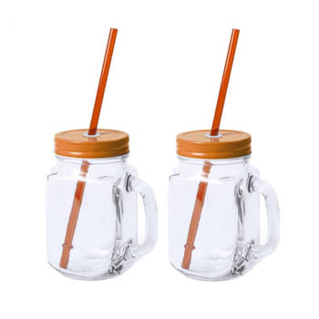 8x stuks Drink potjes van glas Mason Jar oranje deksel 500 ml - Drinkbekers