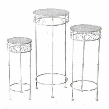 Set van 3x lichtgrijze ronde brocante plantentafels/plantenstandaards 50/60/70 cm type Lilli - Bijzettafels