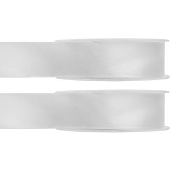 2x Witte satijnlint rollen 1,5 cm x 25 meter cadeaulint verpakkingsmateriaal - Cadeaulinten