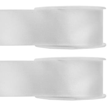 2x Witte satijnlint rollen 2,5 cm x 25 meter cadeaulint verpakkingsmateriaal - Cadeaulinten