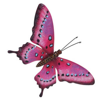 Tuindecoratie roze/lichtblauwe vlinder 44 cm - Tuinbeelden