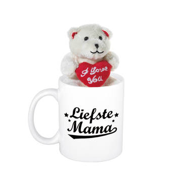 Cadeau beker Liefste mama + beertje met hartje - Moederdag/ Moeder cadeautje - feest mokken