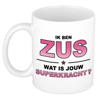 Ik ben zus wat is jouw superkracht cadeau mok / beker wit en roze - cadeau / verjaardag - feest mokken