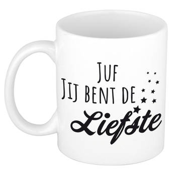 Juf jij bent de liefste cadeau mok / beker wit - verjaardag / bedankt kado juffrouw - feest mokken