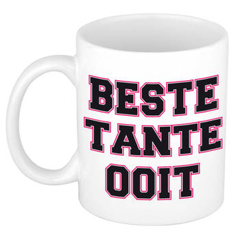 Beste tante ooit cadeau mok / beker wit en roze - verjaardag / bedankt kado tante - feest mokken