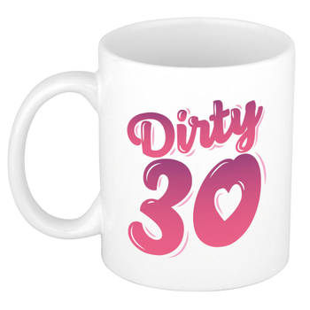 Dirty 30 cadeau mok / beker wit en roze - verjaardagskado dertig jaar - feest mokken