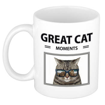 Foto mok grijze kat beker - great cat moments cadeau katten liefhebber - feest mokken