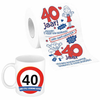 Cadeau set voor 40e verjaardag - Koffie mok en funny Wc-rol - Voor vrouwen van 40 - feest mokken