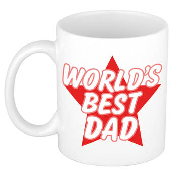 Worlds best dad cadeau mok / beker wit met rode ster - Vaderdag / verjaardag papa - feest mokken