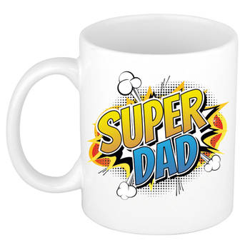 Super dad cadeau mok / beker wit - kado voor vaderdag / papa - popart / strip stijl - feest mokken