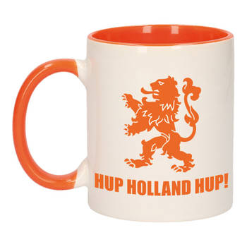 Mok/ beker wit en oranje hup Holland hup leeuw 300 ml - feest mokken