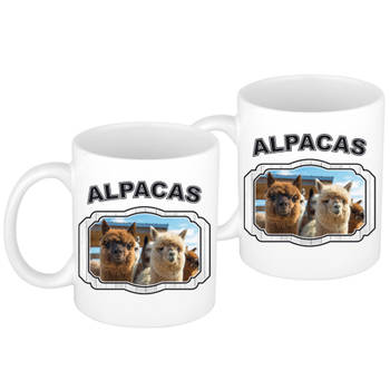2x stuks dieren liefhebber alpaca mok 300 ml - alpacas beker - feest mokken