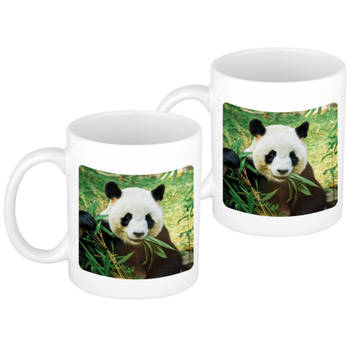 2x stuks bamboe etende panda koffiemok / theebeker wit 300 ml voor de natuurliefhebber - feest mokken