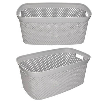 2x Wasmand/wasgoed draagmanden grijs 35 liter 54 x 34 x 23 cm huishouden - Wasmanden