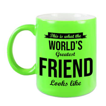 Worlds Greatest Friend cadeau mok / beker neon groen 330 ml - feest mokken