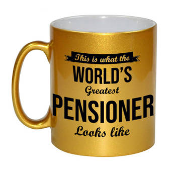 This is how the worlds greatest pensioner looks like gouden koffiemok / theebeker afscheidscadeau pensioen / VUT 330 ml