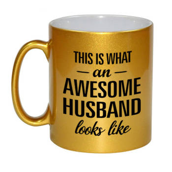 Awesome husband / echtgenoot gouden cadeau mok / verjaardag beker 330 ml - feest mokken