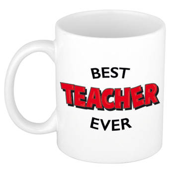 Best teacher ever cadeau koffiemok / theebeker wit bedankje juf / meester 300 ml - feest mokken