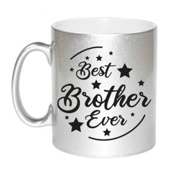 Best Brother Ever cadeau mok / beker zilverglanzend 330 ml - feest mokken