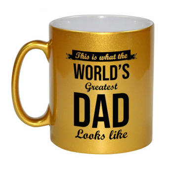 Worlds Greatest Dad cadeau mok / beker goudglanzend 330 ml - feest mokken