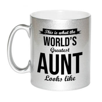 Worlds Greatest Aunt / tante cadeau mok / beker zilverglanzend 330 ml - feest mokken