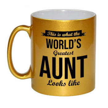 Worlds Greatest Aunt / tante cadeau mok / beker goudglanzend 330 ml - feest mokken