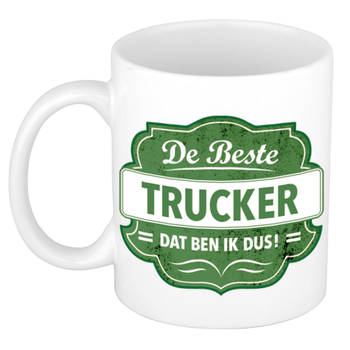 De beste trucker / vrachtwagenchauffeur cadeau mok / beker wit met groen embleem 300 ml - feest mokken