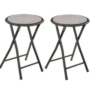 2x stuks bijzet krukje/stoel - Opvouwbaar - zwart/grijs - 46 cm - Bijzettafels