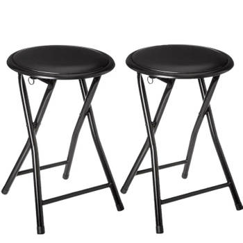4x stuks bijzet krukje/stoel - Opvouwbaar - zwart/zwart - 46 cm - Bijzettafels