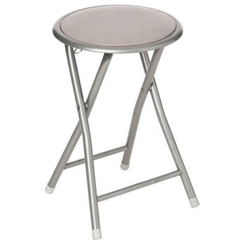 Bijzet krukje/stoel - Opvouwbaar - zilver/taupe - 46 cm - Krukjes