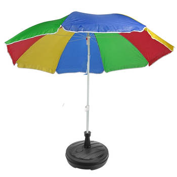 Regenboog gekleurde tuin/strand parasol 180 cm met antraciet voet van 42 cm - Parasols