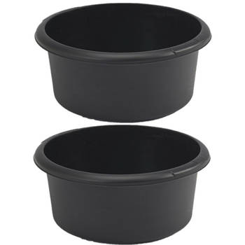 Set van 2x afwasteil/afwasbak - 4 liter - zwart - 27 x 27 x 13 cm - Afwasbak